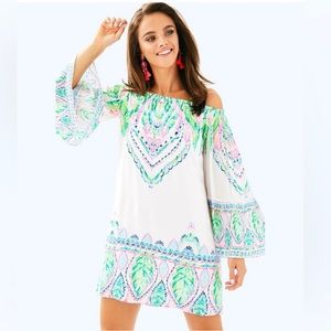 Lilly Pulitzer Nevie Off the Shoulder Dress White Multi Coconut Coast XS
